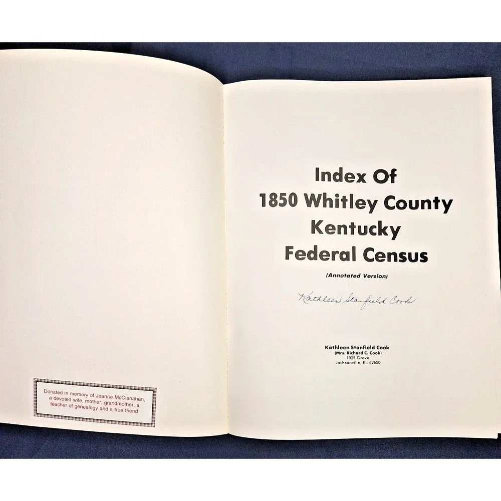 Index Of 1850 Whitley County Kentucky Federal Census Signed Dedicated K. S. Cook